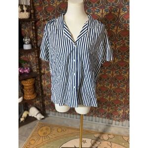 Cape Cod Match Mates Womens Blue Striped Short Sleeve Button Up Shirt Size 16